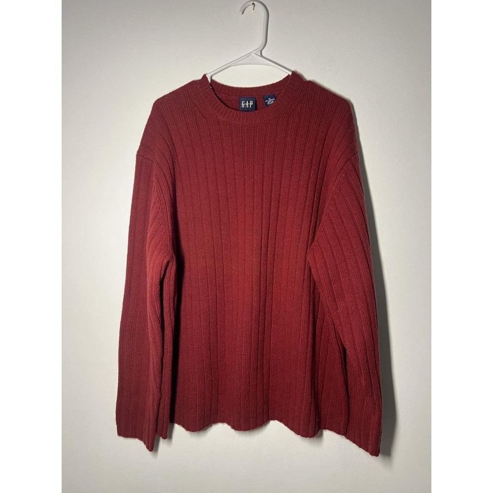 VTG Gap Y2K Red 100% Lambswool Knit Cardigan Sweater Size XL Made In Hong Kong